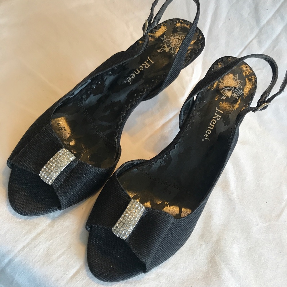 J Renee SZ9 BLK Fabric Party High Heel w/Bow Rhine